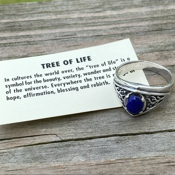 Celtic Tree of life ring .925 Sterling Silver w/ genuine Lapis Lazuli USA - Picture 8 of 16